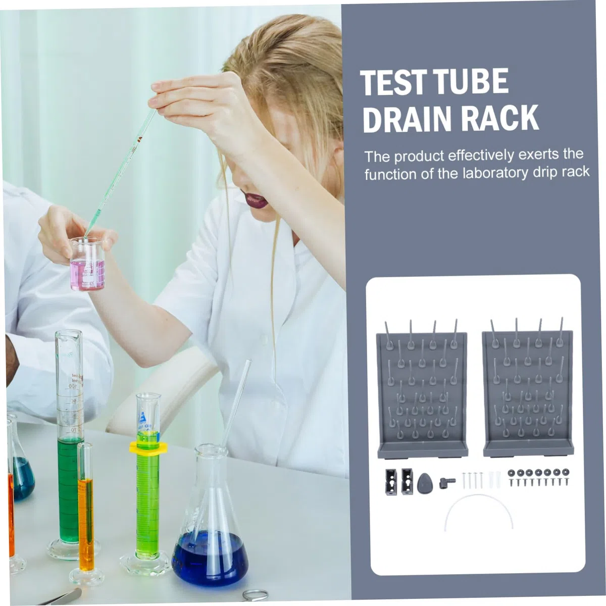 Rack Provette da Laboratorio Pp Nero 2 Pezzi per Test Tube | Rastrelliera di Essiccazione, Leggero e Facile da Trasportare, per Università e Ricerca Scientifica