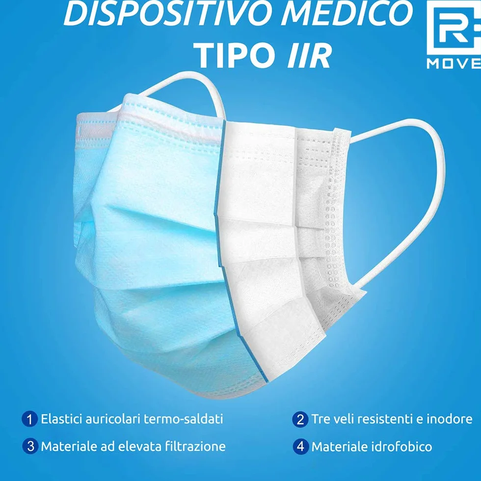 Mascherine chirurgiche IIR BFE ≥98% CE Dispositivo Medico classe I 100 pezzi confezioni richiudibili
