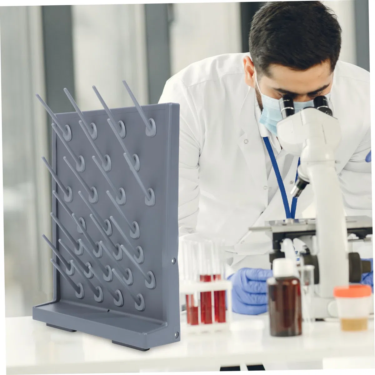 Mobestech Supporto per Provette in Pp Nero 27 Posti Leggero e Compatto per Asciugatura in Laboratorio per Lavoro su Banco