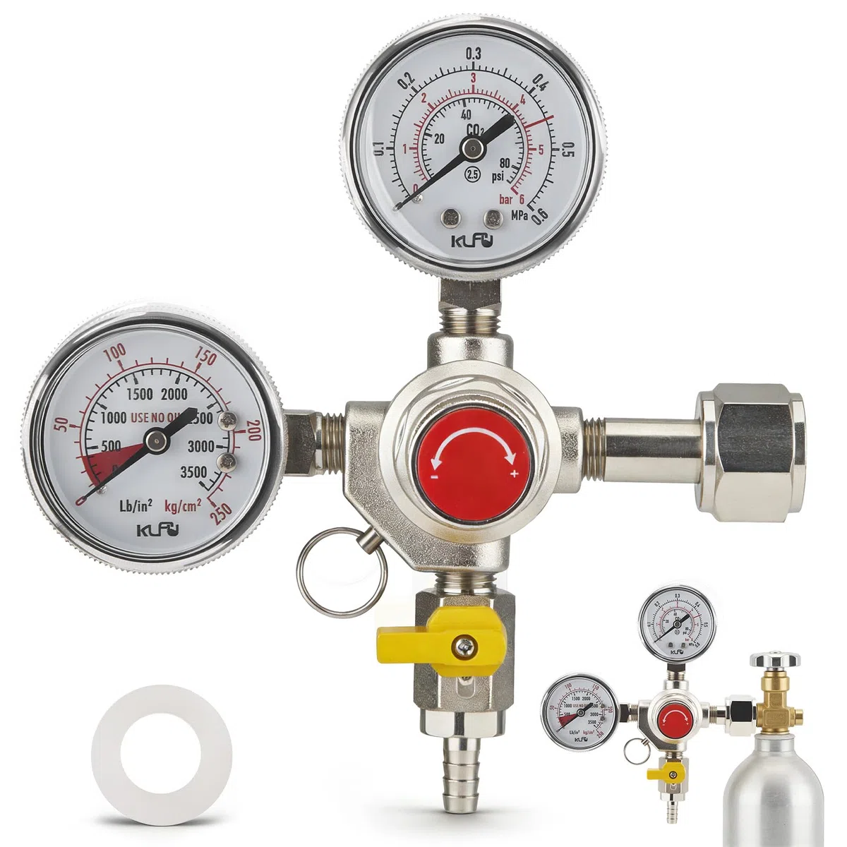 Riduttore di pressione di CO2 con doppio misuratore W21.8, regolatore di pressione per birra e birra, riduttore di pressione professionale riutilizzabile con regolazione manuale della pressione