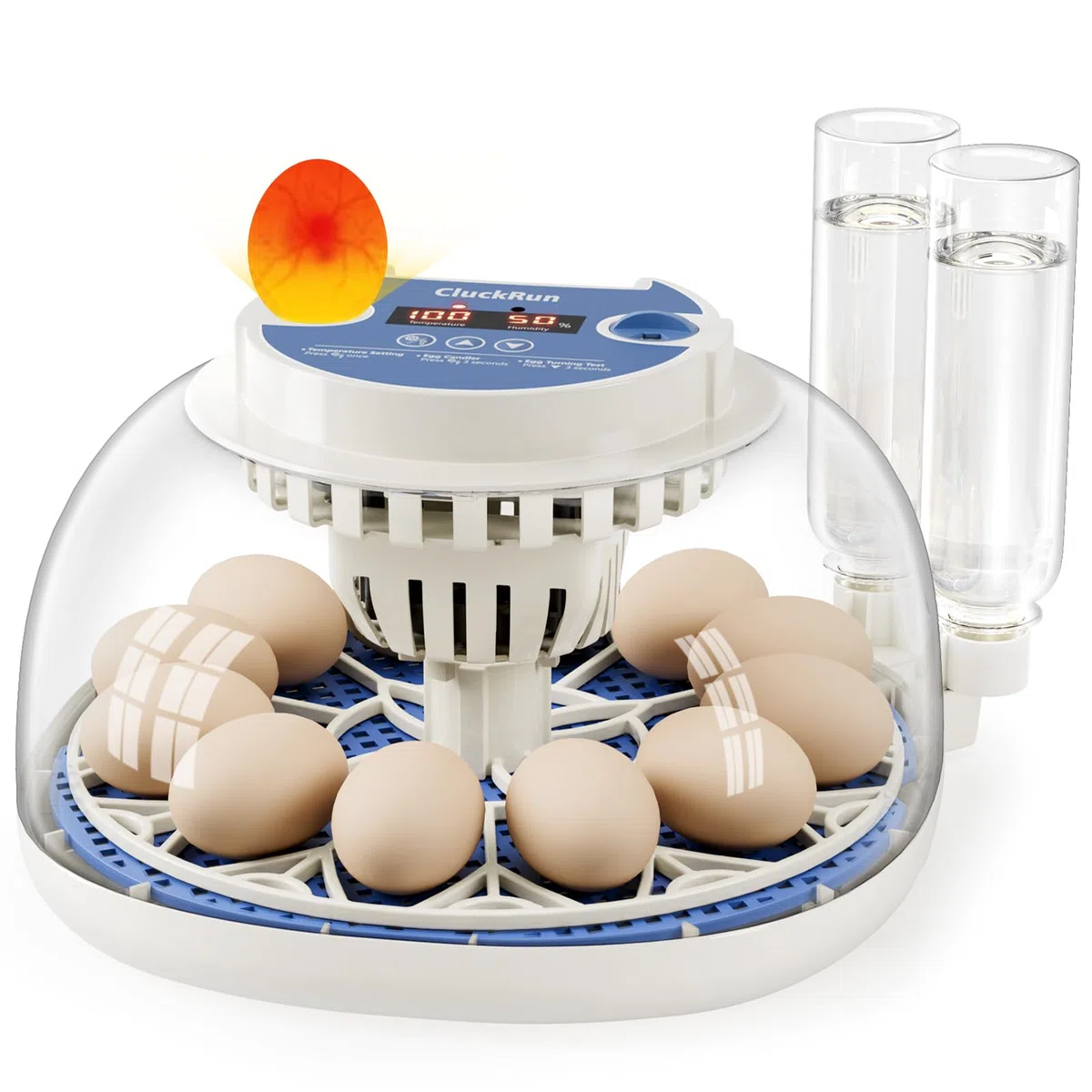 Incubatrice per uova, visualizzazione temperatura e umidità, rotazione automatica delle uova, candela per uova, incubatrici per uova da cova, ricarica automatica per bottiglie d'acqua, 12 incubatrici
