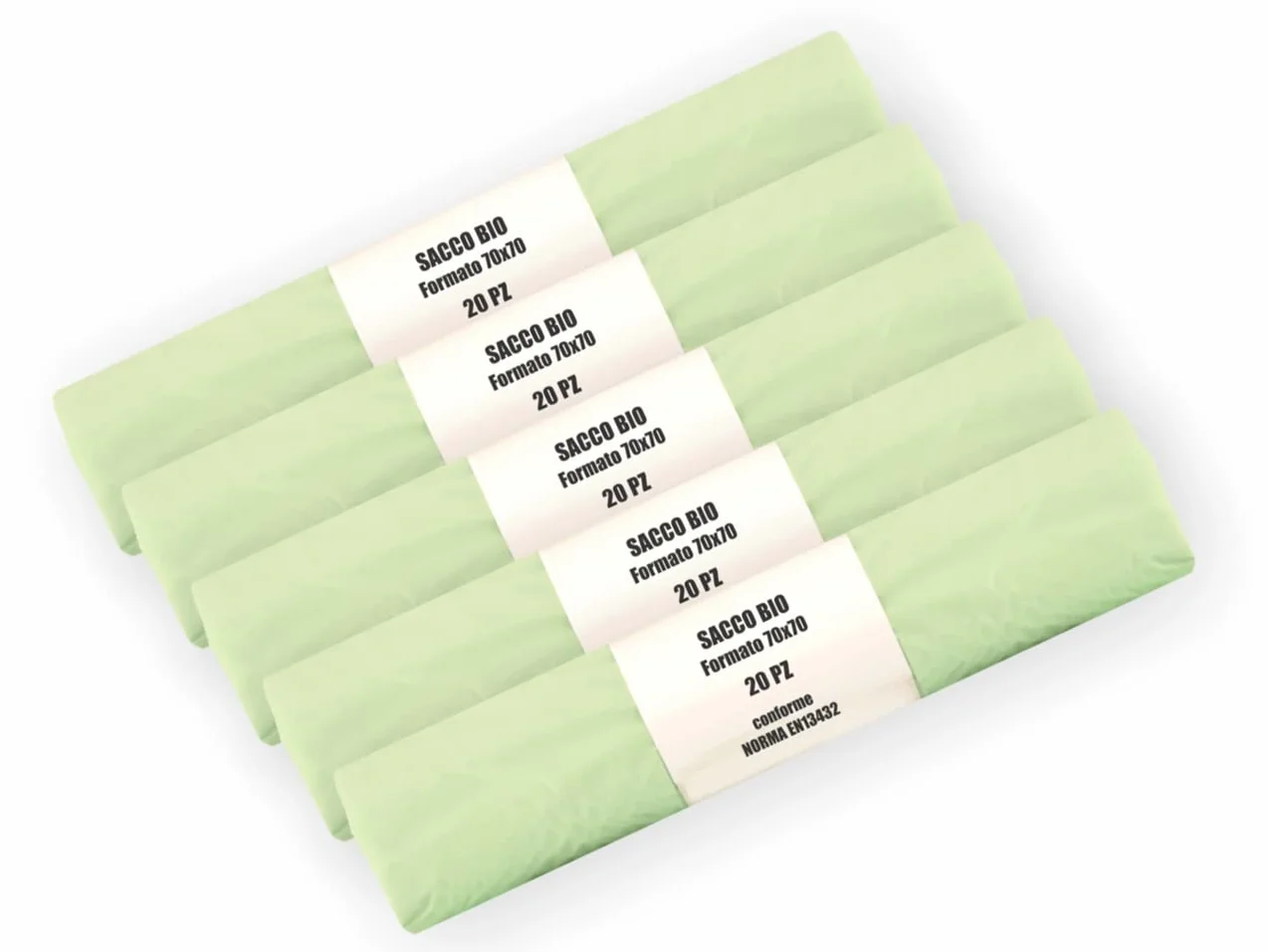 100 Sacchi per Umido Organico Compostabili cm 70x70 70 litri - 5 Rotoli da 20 pezzi - Sacchetti per raccolta rifiuti umidi (100)