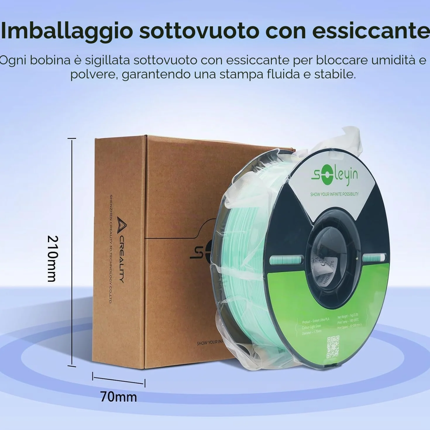SOLEYIN Ultra PLA Filamento 1,75 mm 2 kg per Stampante 3D, precisione dimensionale +/- 0,02 mm