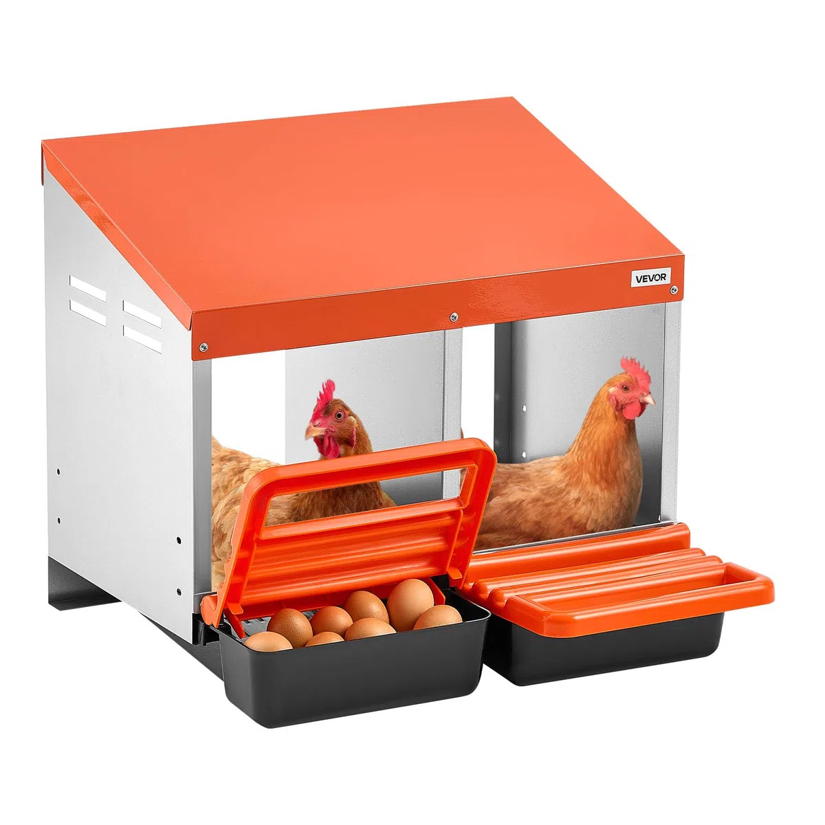 VEVOR Nido con Cassetto di Raccolta Uova per Galline 2 Scomparti con Gambe di Supporto, Facile Raccolta, Acciaio Zincato e Plastica ad Alta Resistenza, Nido per Deposizione di Uova di Gallina