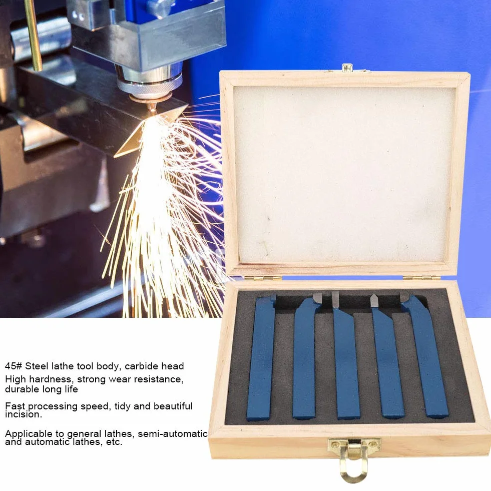 Set utensili per tornio 5pezzi, utensili per tornitura con testa saldatura metallo duro Assemblaggio utensili macchine utensili Inserti tornitura tornio industriale(12x12mm)