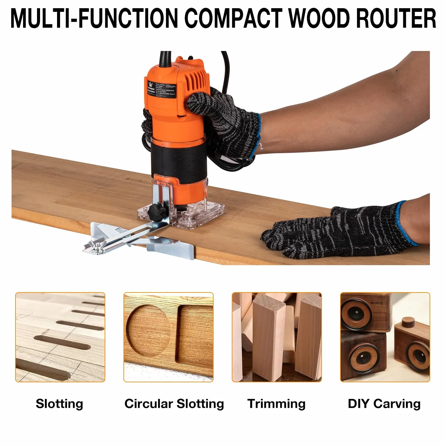 TOPWAY Rifilatore Manuale Elettrico per Legno 500W, Compatto, 2 Mandrini 1/4" e 6mm, Base per Rifilatura, per Lavori di Fai-da-Te (Budget) 100636