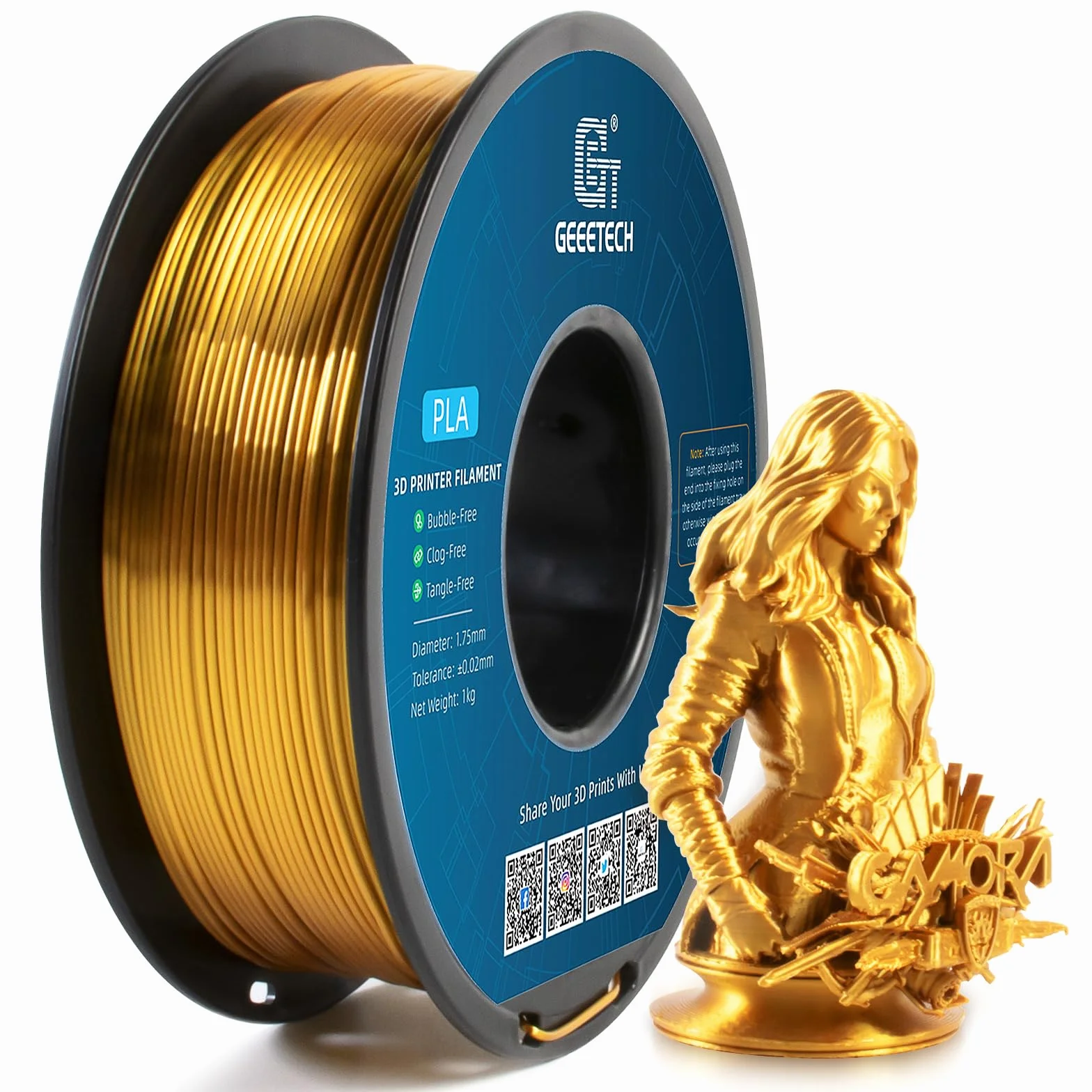 GEEETECH Filamento PLA 1.75 mm Silk Gold 1kg Spool
