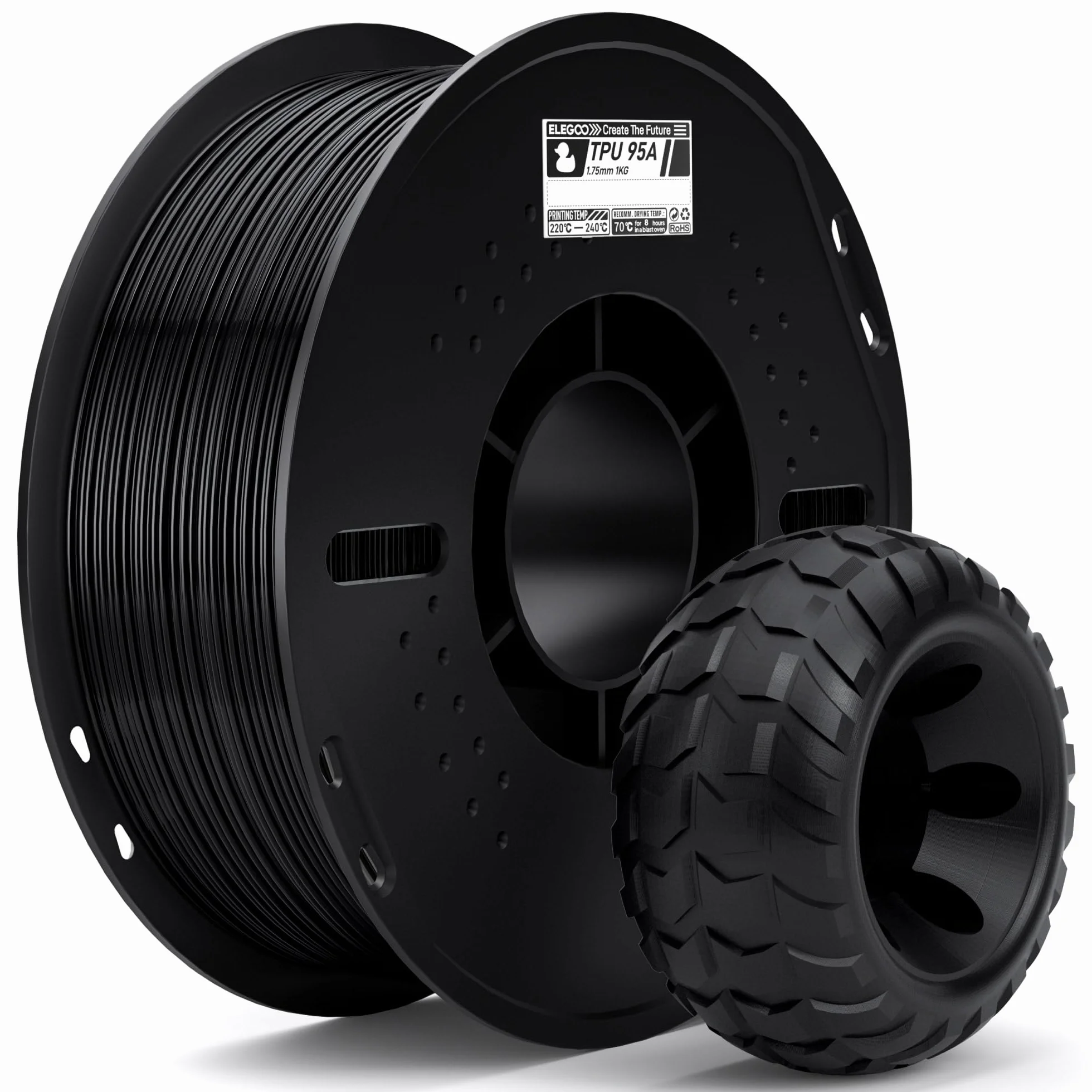 ELEGOO TPU 95A Filamento 1,75 mm Nero 1KG per Stampanti 3D FDM