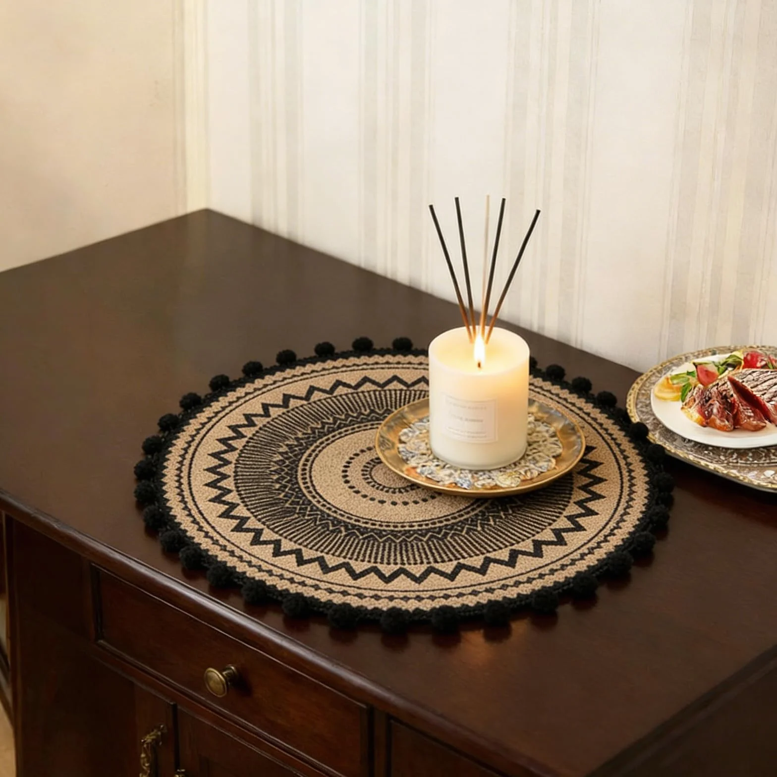 Tovaglietta Rotonda Bohémien 38 cm Antiscivolo Resistenti al Calore Boho Decorativa per Cucina Ristorante
