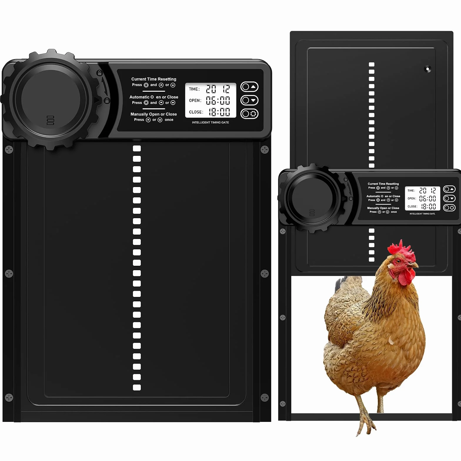 CHAMUTY Porta Automatica per Pollaio con Display, Porta Automatica Pollaio Alluminio, Timer di Ritardata Serale e Mattutina, Porta Pollaio Automatica, Nero