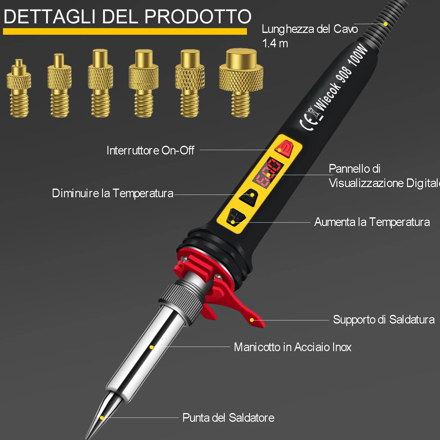 Set Saldatura Punte Inserti Filettati Rivetti M2 M3 M4 M5 M6 M8 130 Pezzi 100W LED