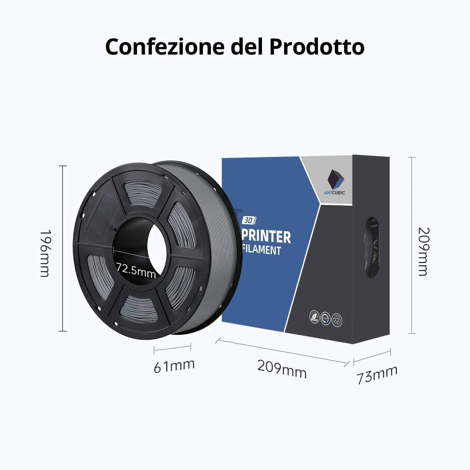 Anycubic Filament ASA 1,75mm 1kg Grigio per Stampante 3D Precisione Dimensionale +/- 0,02mm