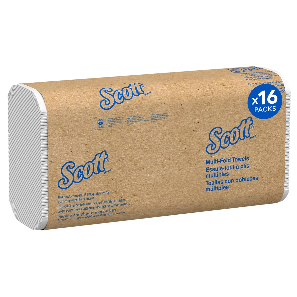 Scott Asciugamani di Carta Piegati Bianchi 3749, Asciugamani Monouso in Carta a 1 Velo, Tecnologia Airflex, Certificati FSC, 16 Confezioni x 250 Fogli (Totale 4.000)