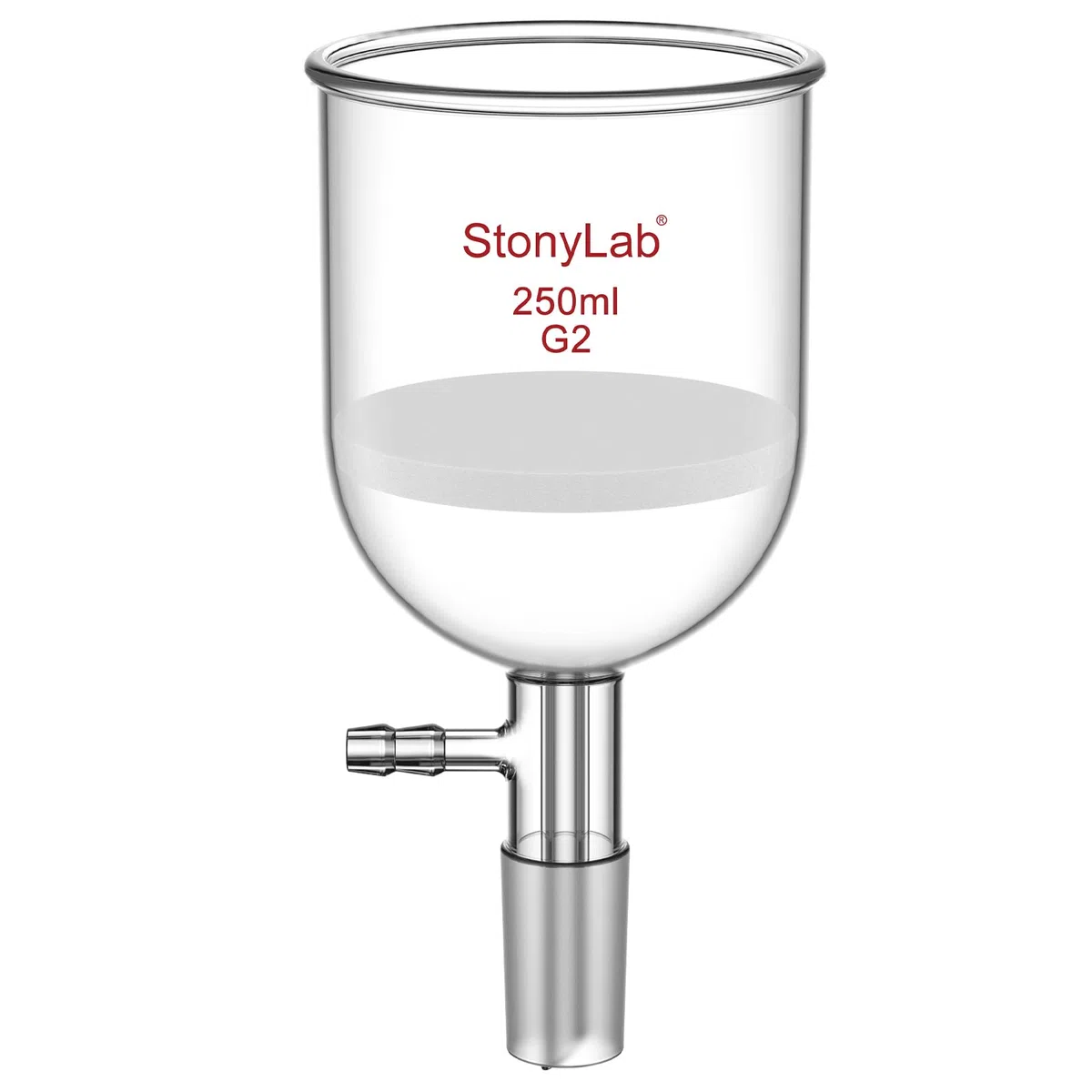 StonyLab Vetro borosilicato Imbuto Filtrante Buchner 250ml con Medium Frit (G2), Buchner Funnel con 76 mm di Diametro Interno, 80mm di Profondità, con Giunto 24/40 e Tubazione Seghettata Sotto Vuoto