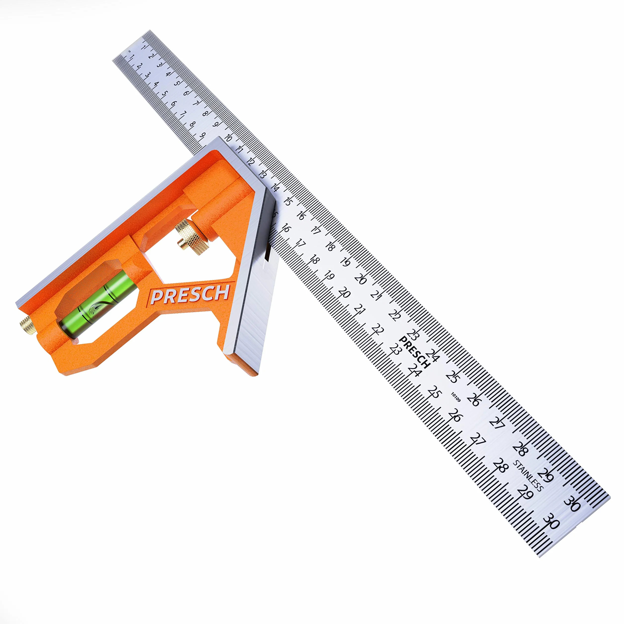 Presch Squadra Combinata 300mm - Metrica - Squadra Universale da Falegname Precisa e Maneggevole, in Metallo, con Riga di Riscontro e Tracciatore - Strumento di Misura Professionale