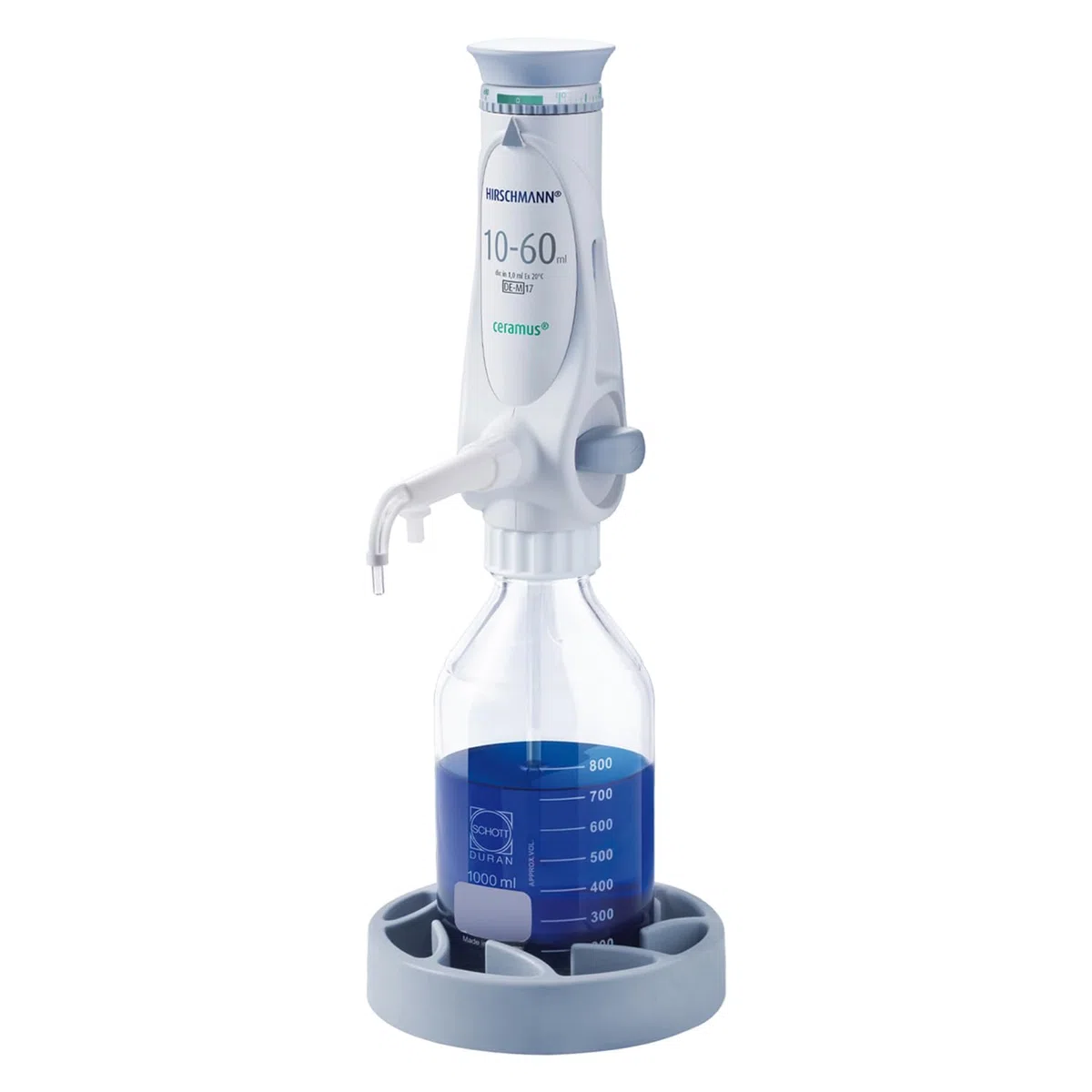 Hirschmann Ceramus dosatore con sistema di recupero del reagente per dosaggio manuale, capacità 0,4-2,0 ml, suddivisioni 0,05 ml