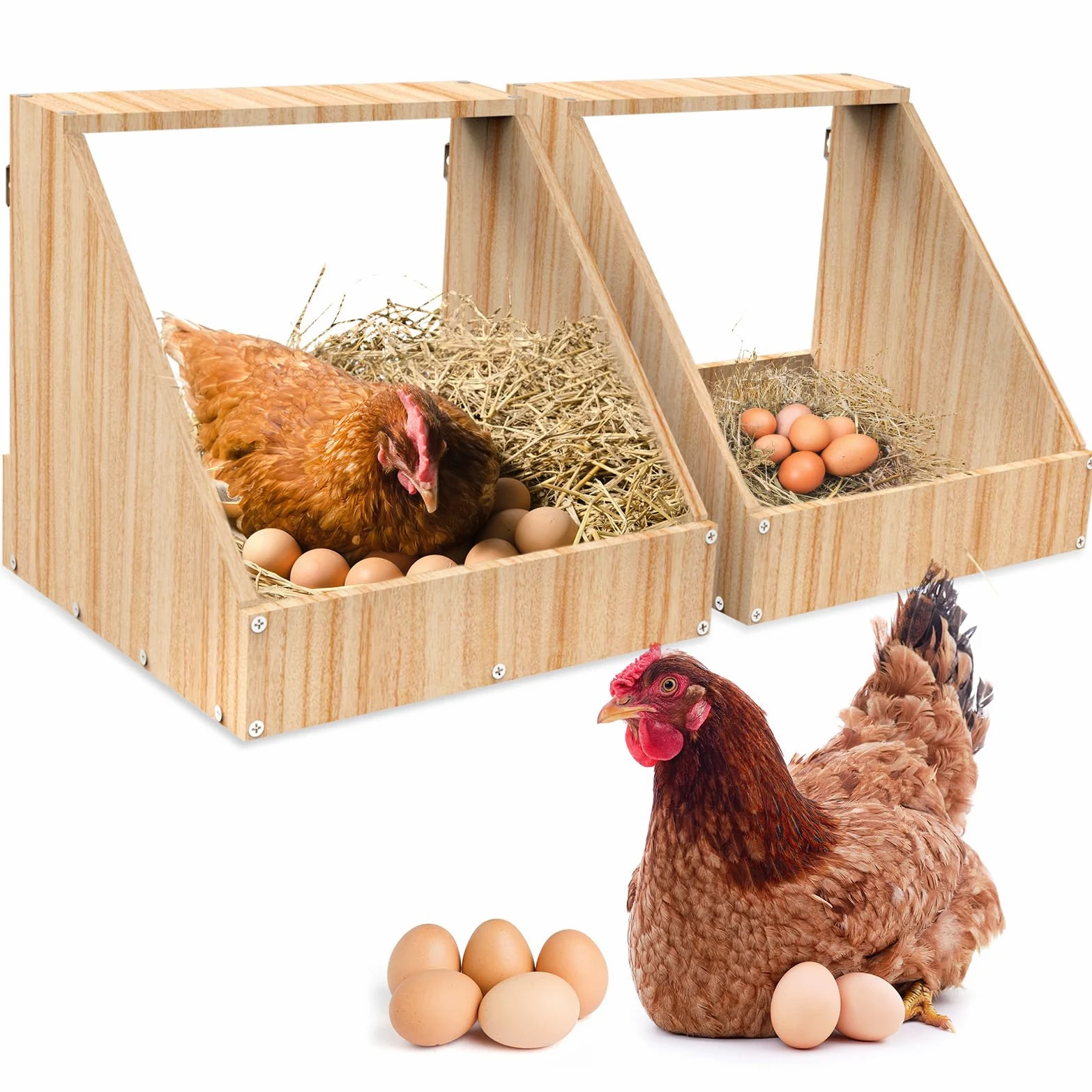 Nido per galline ovaiole a 2 posti, con un cesto più capiente per le uova di gallina in legno, nido di pollo per montaggio a parete con pittura impermeabile, 35,3 x 35,3 x 34,2 cm