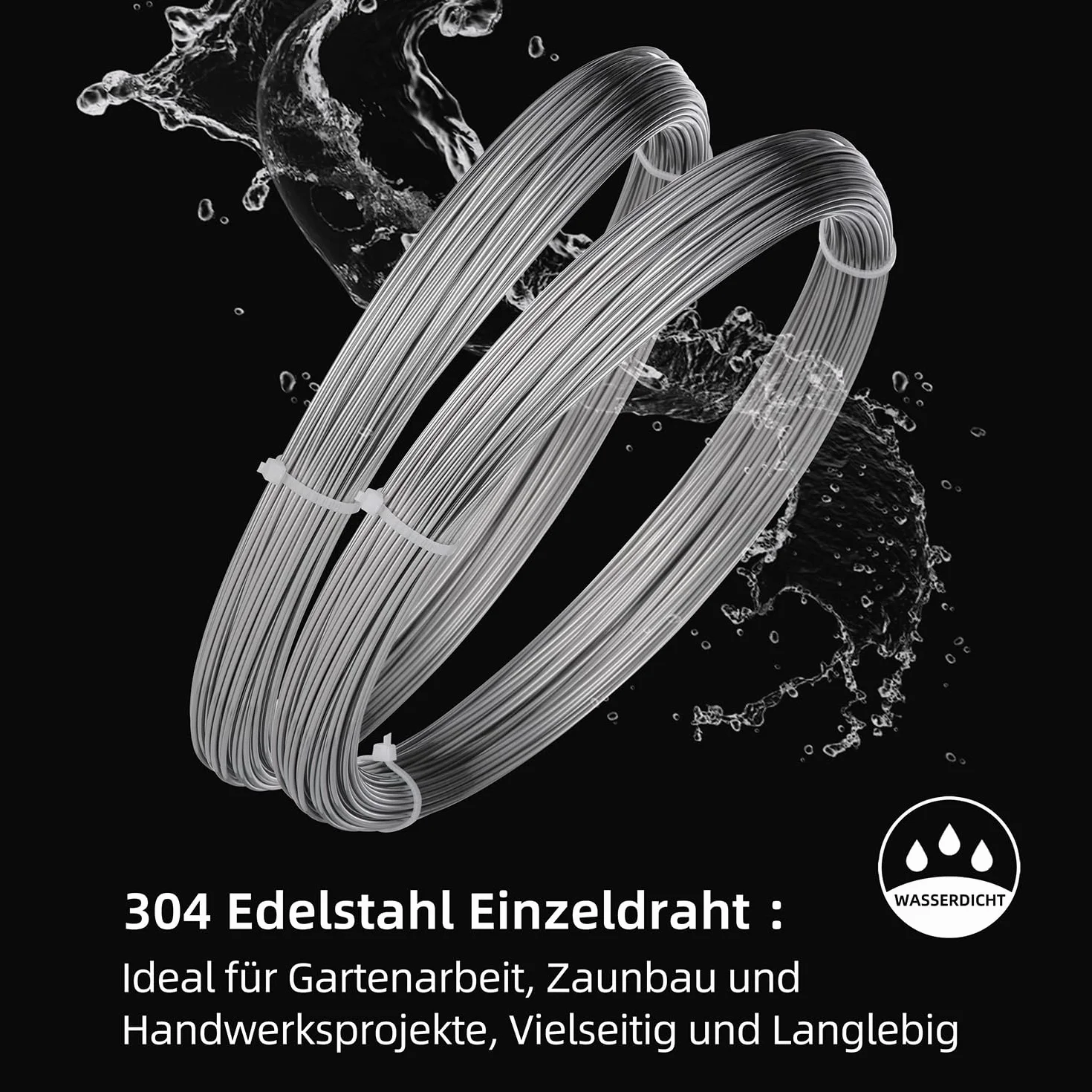 Filo in acciaio inox 304 da 50 m, filo in acciaio inox 304, Ø 1,5 mm, argento acciaio inox, filo duro, filo dritto, filo per fai da te, cablaggio da giardino