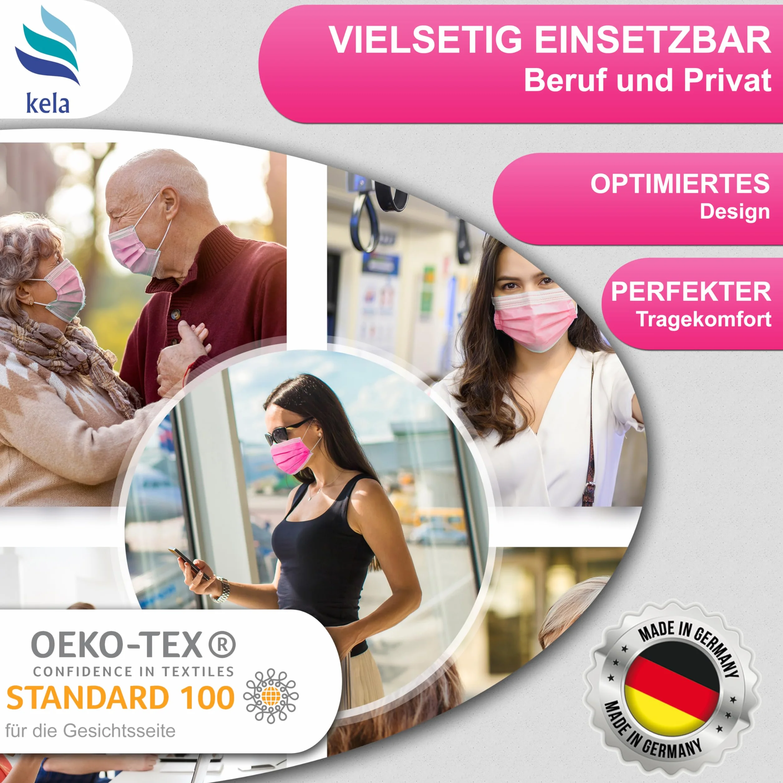 Kela Mascherine Chirurgiche Rosa IIR 50 Pezzi Certificate CE Made in Germany