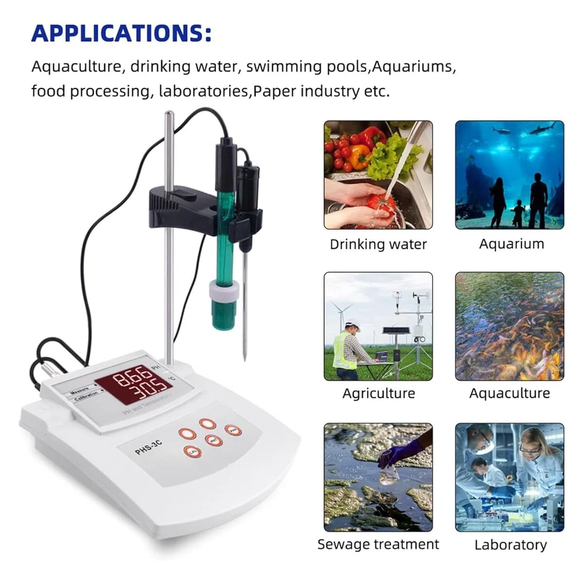 Misuratore di pH da laboratorio da tavolo, misuratore di pH da tavolo con calibrazione automatica dell'acidità, misuratore di acidità da tavolo con calibrazione automatica, precisione di pH ±0,01, cal