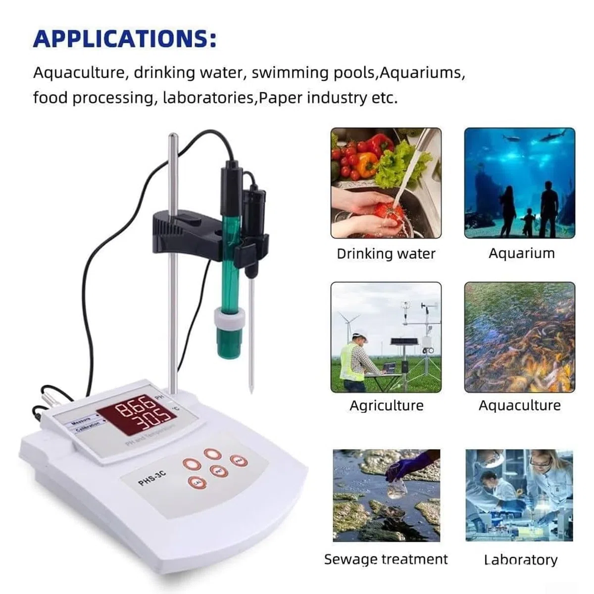 pHmetro da banco da laboratorio, misuratore di acidità ad alta precisione con calibrazione automatica, con display LCD, sonda ad alta precisione, calibrazione automatica a 2 punti, intervallo di misur
