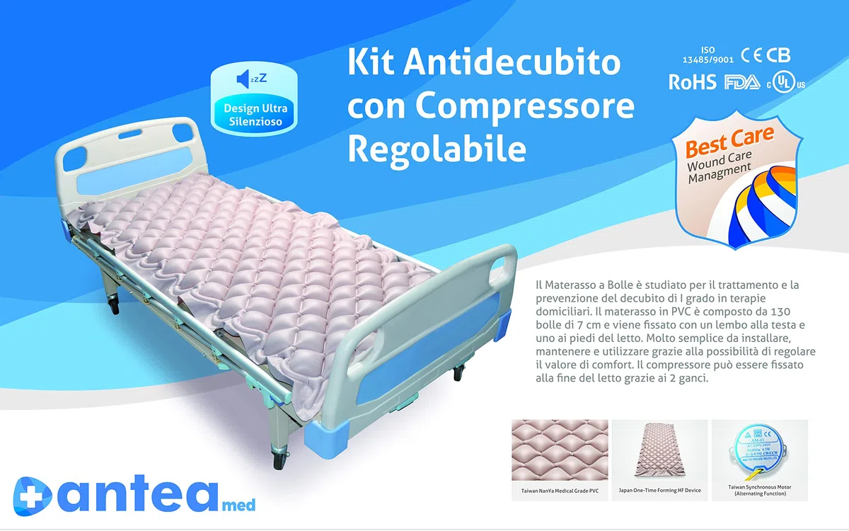Kit antidecubito AnteaMED con materassino e compressore con regolazione
