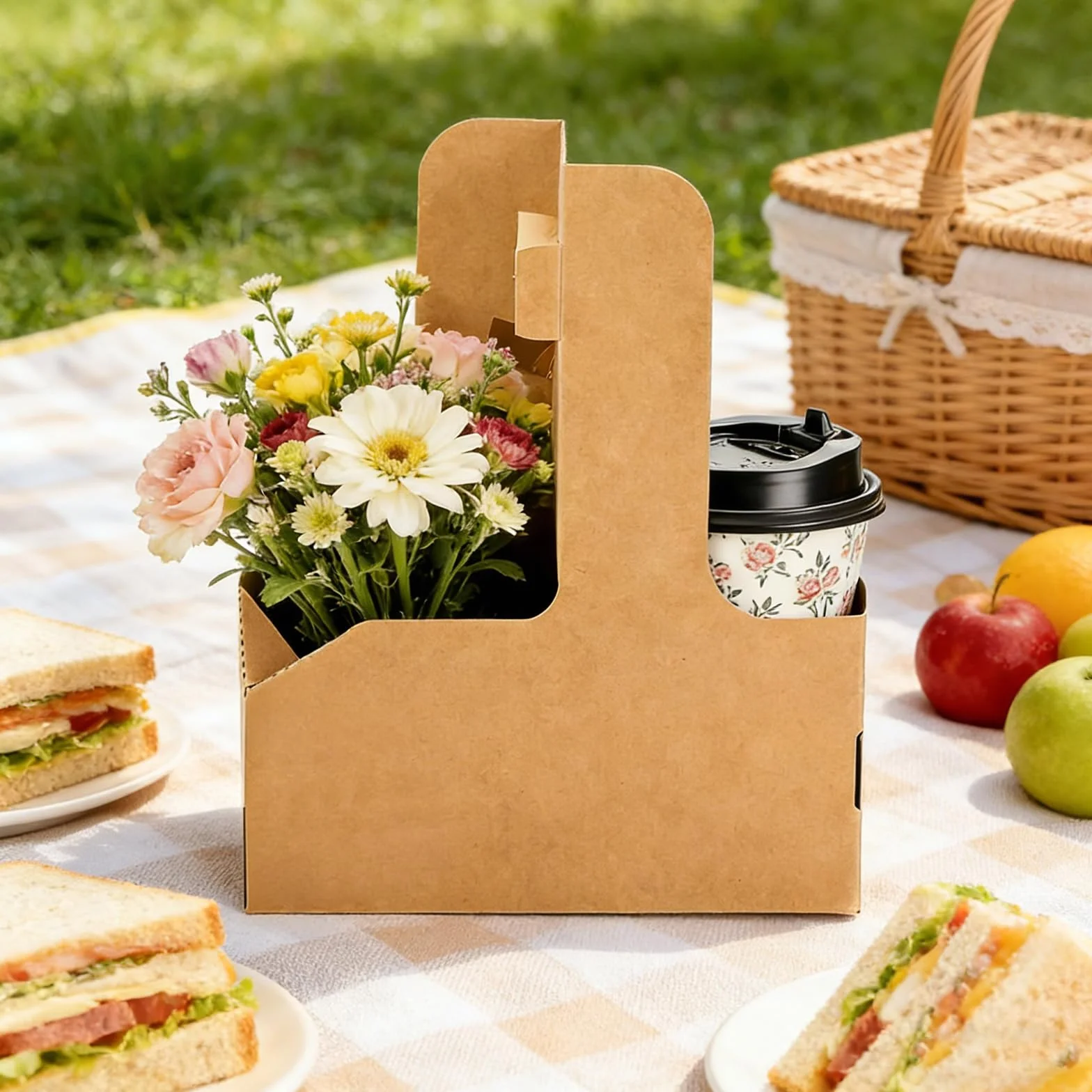 Portabicchieri in Carta Kraft 50 Pezzi 2 Tazze con Manico Portatile per Caffè Bevande San Valentino