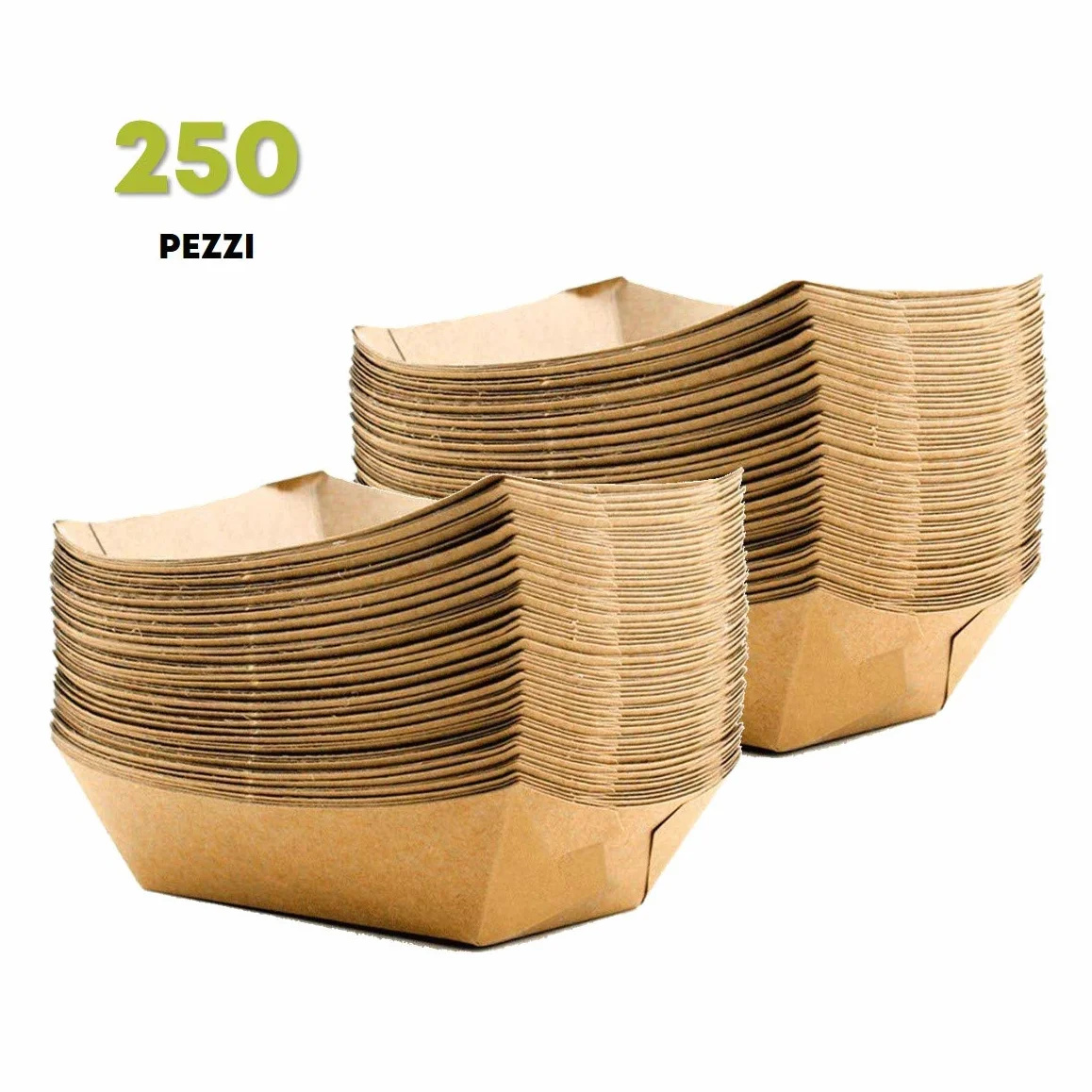 Vassoio Barchetta Antigrasso da Asporto 250 Pezzi 1000 ml Box Kraft Cartone Rivestimento PE