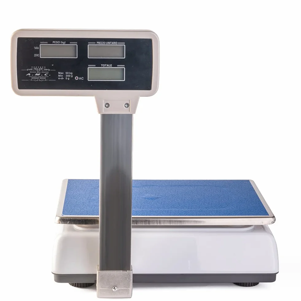 AMC Bilancia elettronica digitale con scontrino professionale 18 tasti di memoria piatto in acciaio inox, 6 lcd per misurazione prezzo unitario, totale e peso portata massima 50kg
