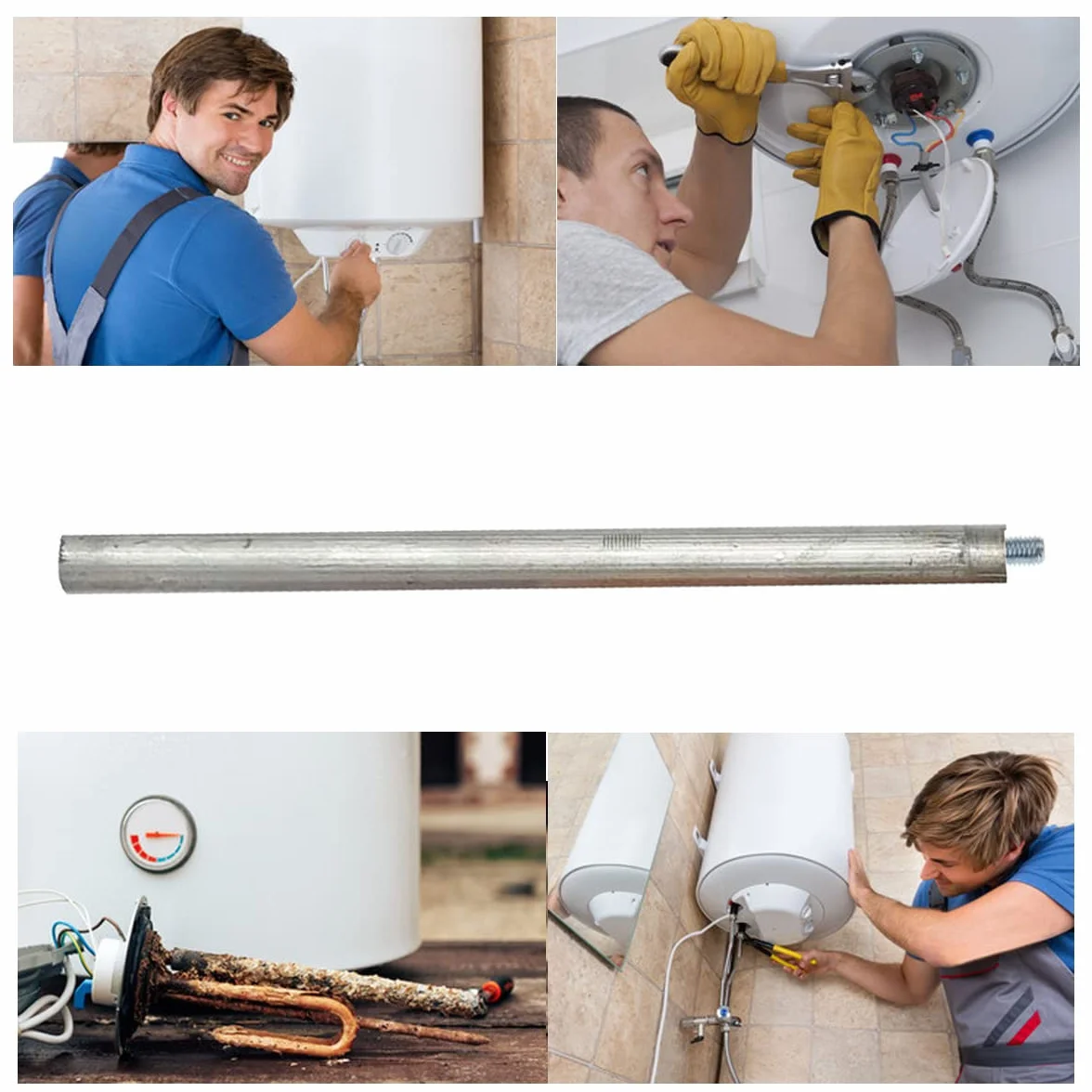 GOLDMAN SERVICE | 2 Anodi di magnesio 22x350mm per scaldabagno elettrico + Adattatore filettature M8 a M6. Anodo sacrificale per riscaldatore compatibile e valido per i principali marchi (2)
