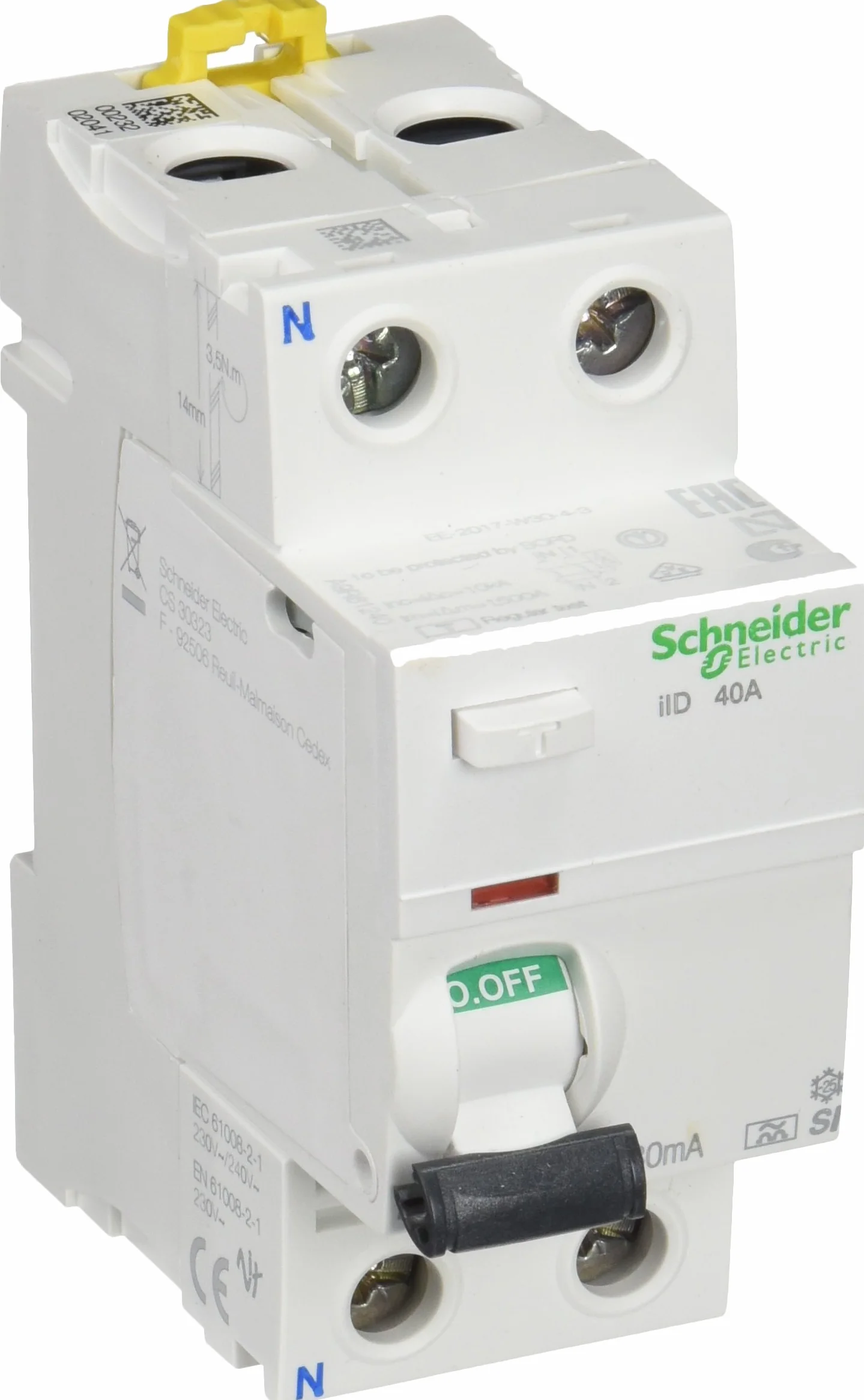 Schneider A9R61240, Interruttore differenziale 2P 40A 30mA, Bianco