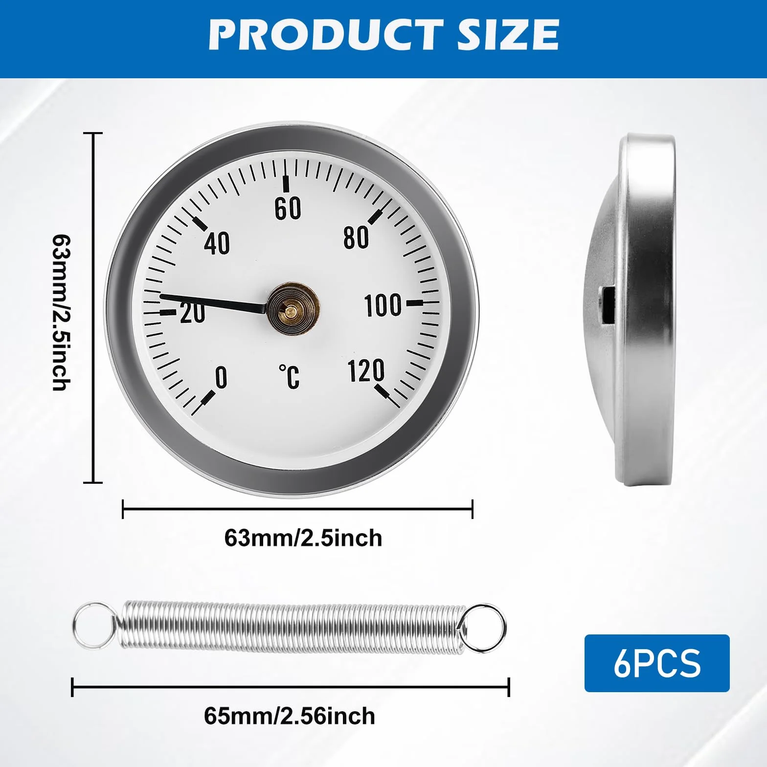 Termometri bimetallici 63 mm 0-120 °C Clip-On per caminetti riscaldamento
