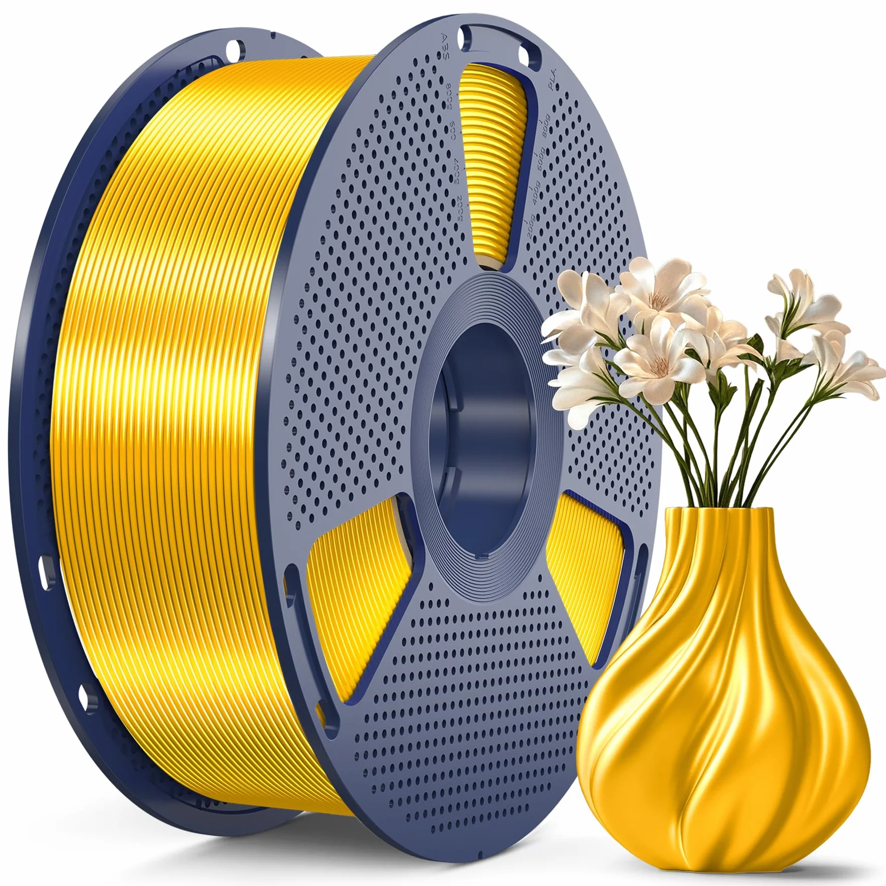SUNLU PLA+ Silk Filamento 3D Seta Metallizzata Lucida, 1 kg Oro chiaro
