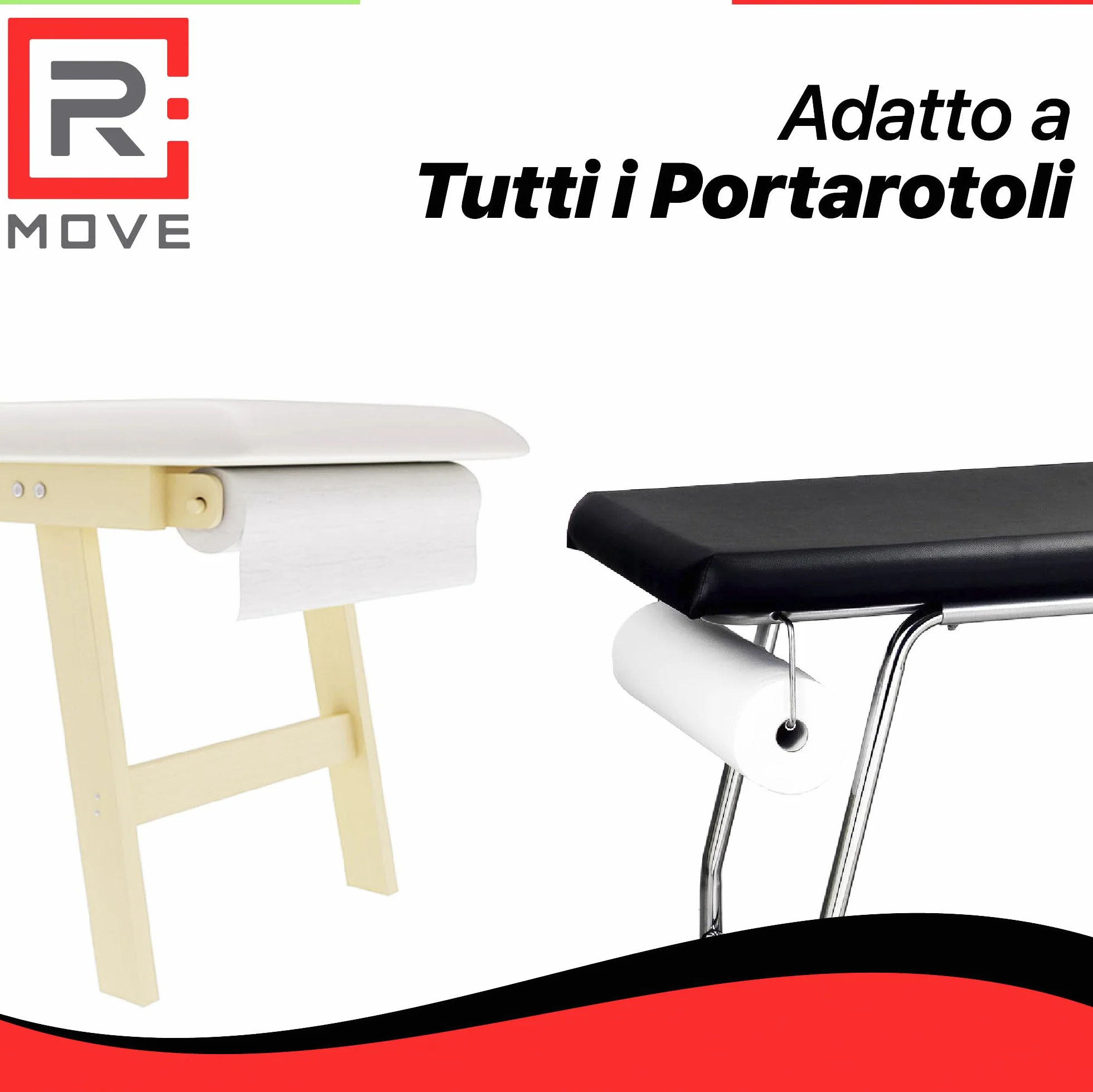 R MOVE 6 Rotoli carta lettino massaggio 60 cm, lenzuolino medico 2 veli pura cellulosa, rotoli per estetista
