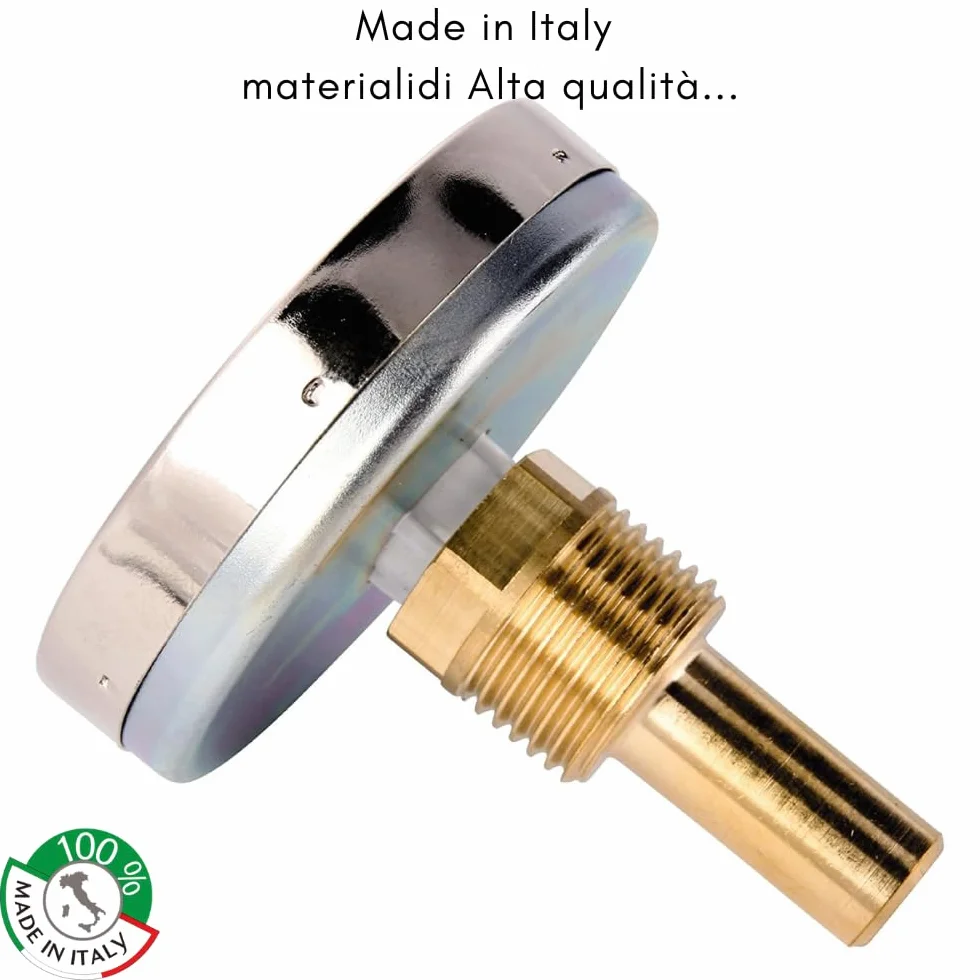 Termometro Bimetallico con Guaina Cassa inox Attacco Posteriore Assiale ad Immersione 1/2" Scala 0-120 °C Cassa 63 mm