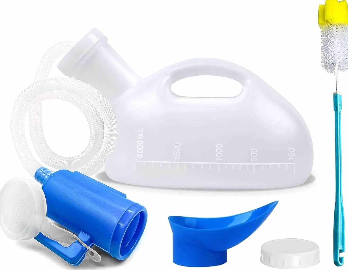 Orinatoio Portatile Uomo Donna 2000 ml Plastica Riutilizzabile a Prova di Fuoriuscita con Tappo a Vite Bianco