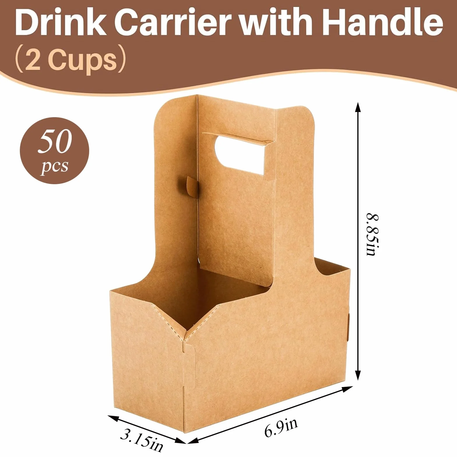 Portabicchieri in Carta Kraft 50 Pezzi 2 Tazze con Manico Portatile per Caffè Bevande San Valentino