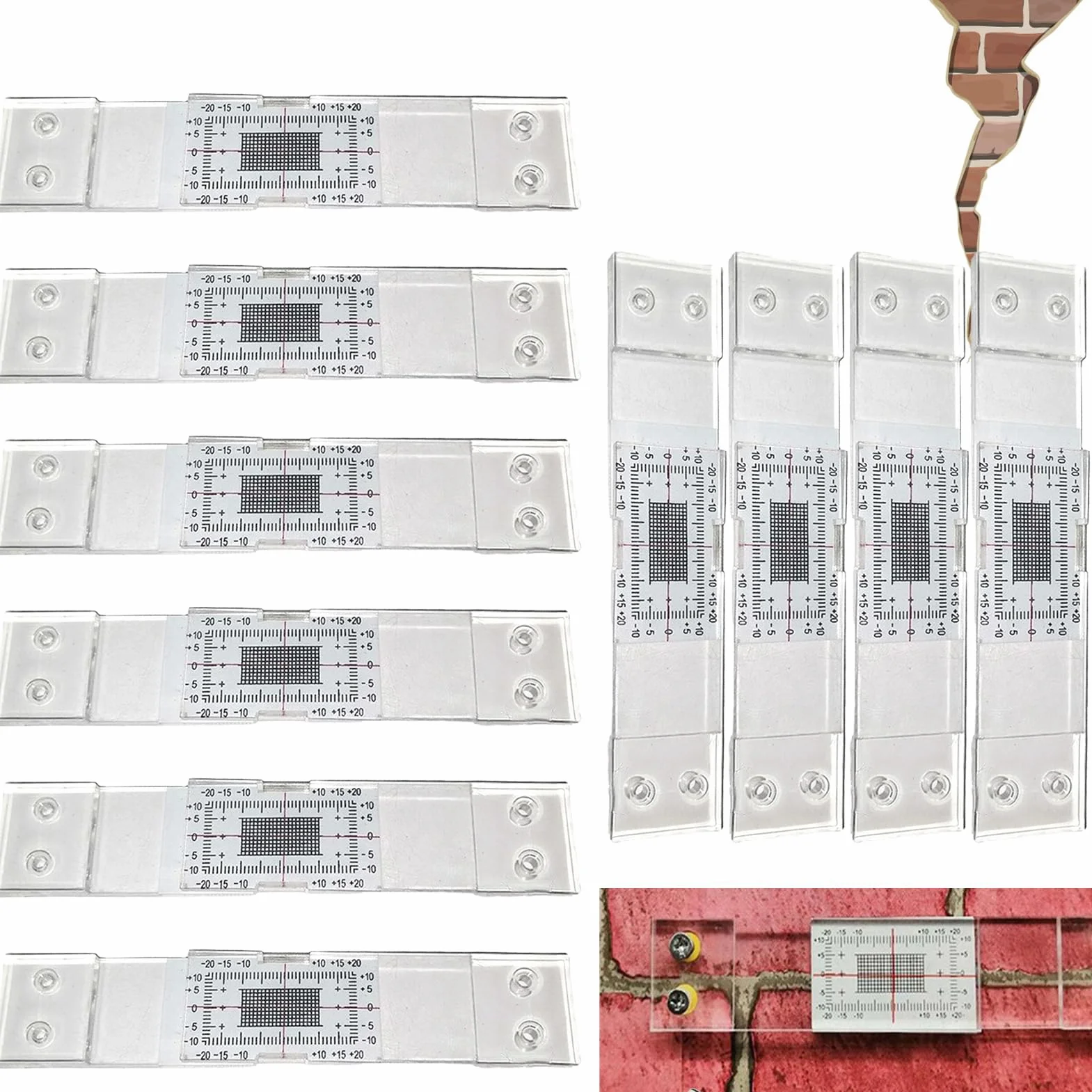 Kit Registrazione Monitoraggio Fessure, 10 Fessurimetro Manuale per Crepe Parete, Strumento Misurazione Porta