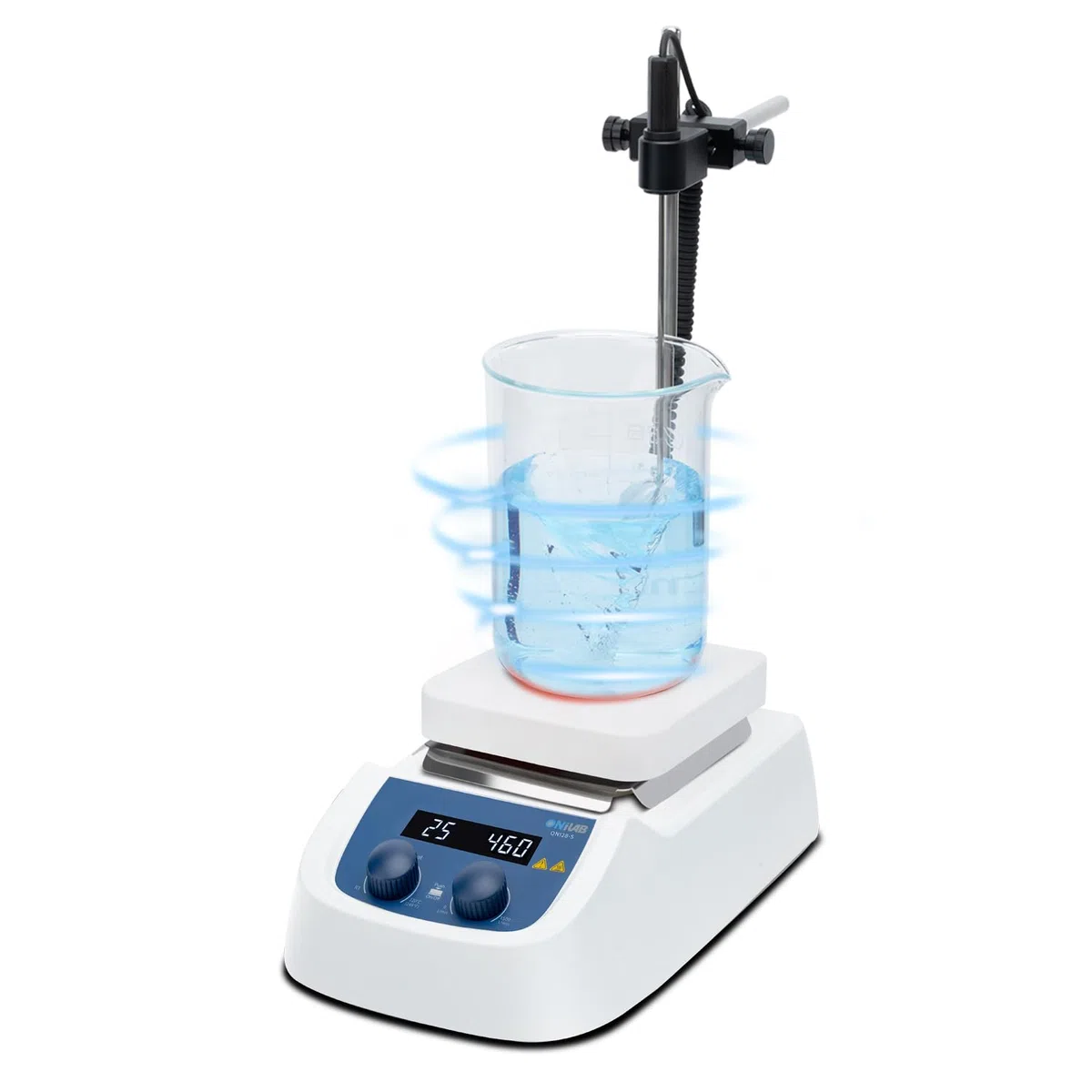 ONiLAB Agitatore magnetico digitale a LED da 12,7 cm con piastra di lavoro in alluminio rivestito in ceramica, 200-1500 giri/min, 5L, 110 V, sensore sonda di temperatura, supporto e barra di