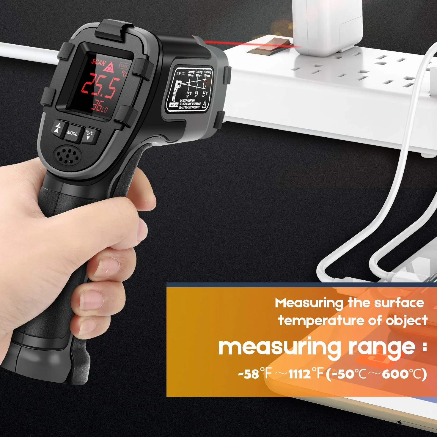 Termometro Infrarossi SOVARCATE Laser Digitale IR Temperatura Pistola -58°F~1112°F Allarme Alta e Bassa Temperatura
