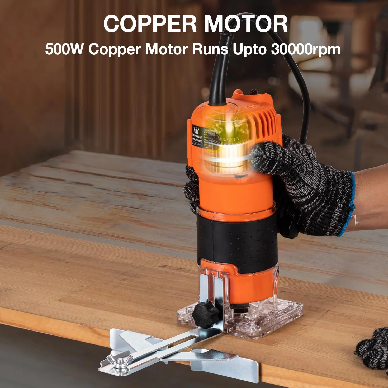 TOPWAY Rifilatore Manuale Elettrico per Legno 500W, Compatto, 2 Mandrini 1/4" e 6mm, Base per Rifilatura, per Lavori di Fai-da-Te (Budget) 100636