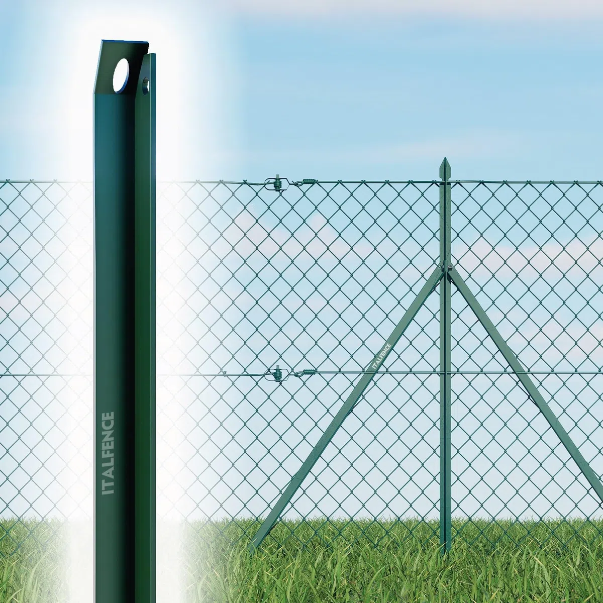 Set da 10 saette a L per recinzione in ferro plastificato verde [H150cm]
