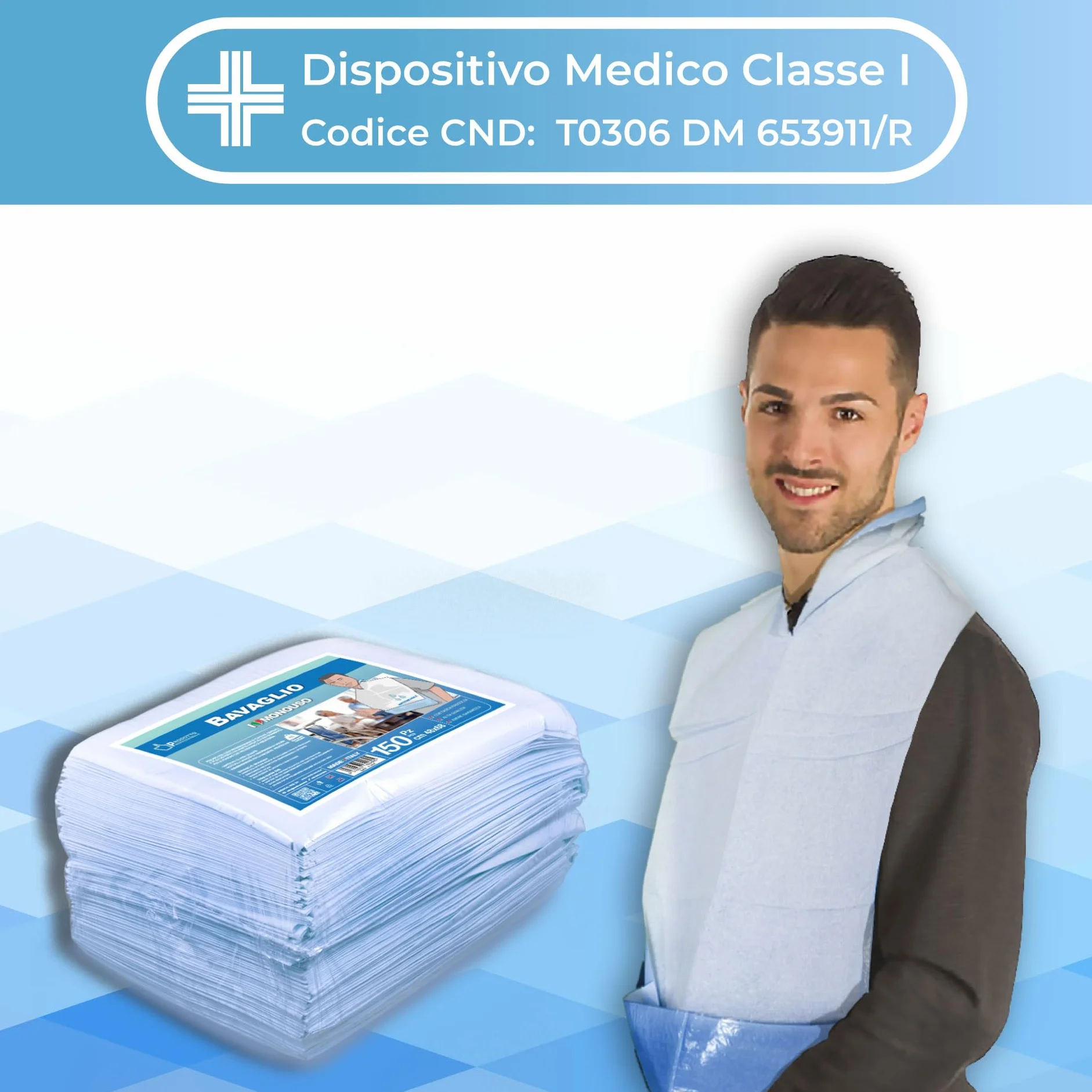 MEDICAL SUD PROFESSIONAL Bavagli Monouso Per Adulti In Cellulosa E Polietilene Con Tasca Di Raccolta Assorbenti e Impermeabili Made In Italy