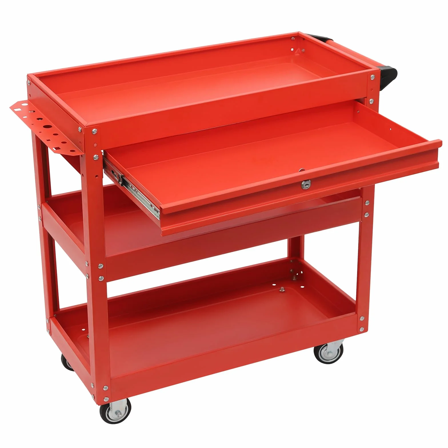 Carrello da officina con 3 ripiani, portata fino a 150 kg | Carrello da officina con ruote, carrello di trasporto con cassetto, per attrezzi garage officina