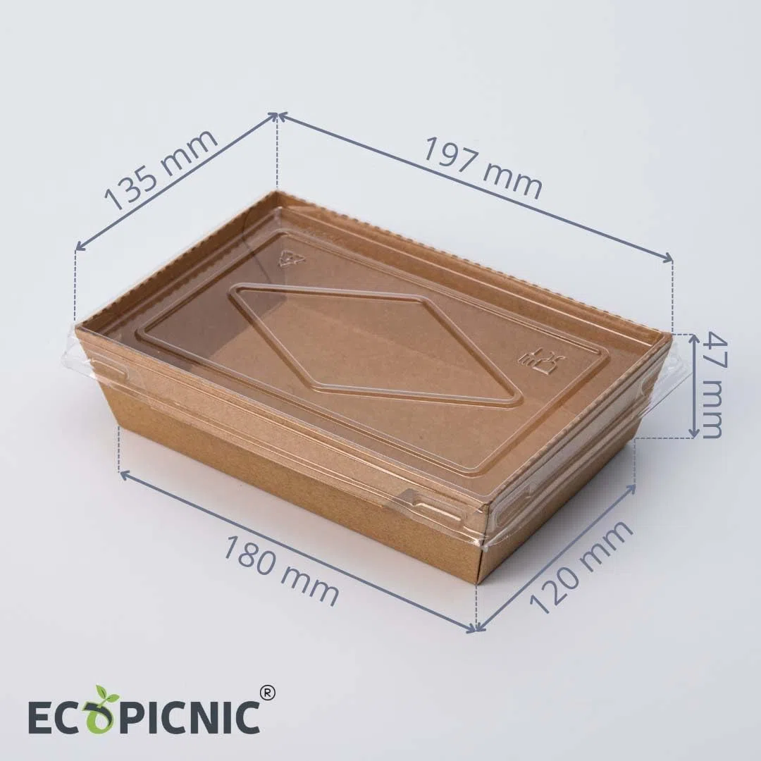 Lanchbox in Carta Kraft con Coperchio Trasparente 1200 ml - Confezione da 200 Pezzi | Scatole per Alimenti da Asporto, Contenitori Monouso per Cibo, Scatole Ecologiche