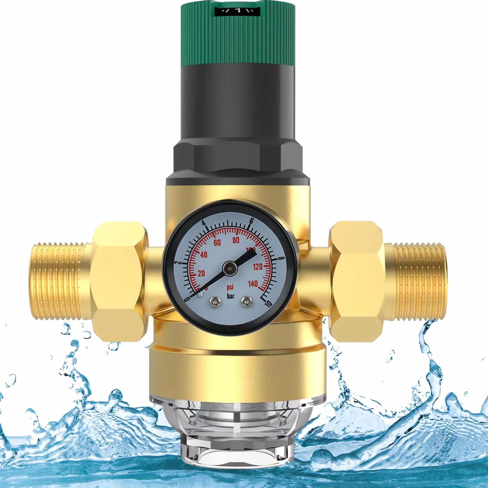 Riduttore di Pressione Acqua 1 pollice, DN 25 Regolatore di Pressione Acqua, con Manometro, Filtro a Maglia, per Negozi, Aree Esterne, Fabbriche, Famiglia