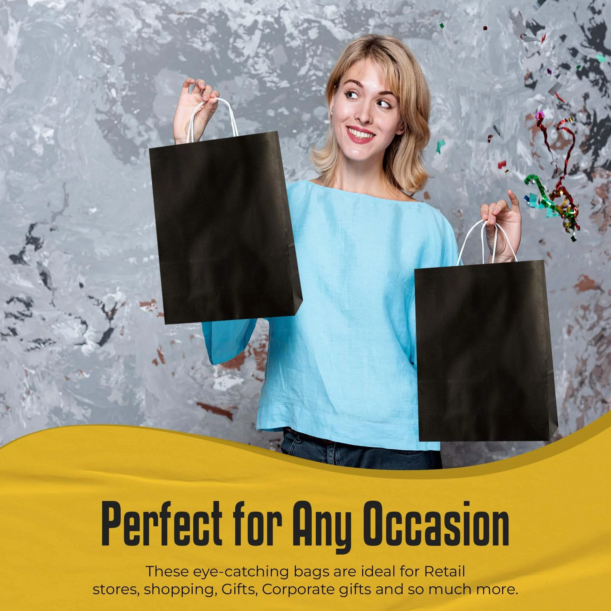Thepaperbagstore 50 Sacchetti di Carta Colorata con Manici Intrecciati, Nero Medi 250x110x310mm