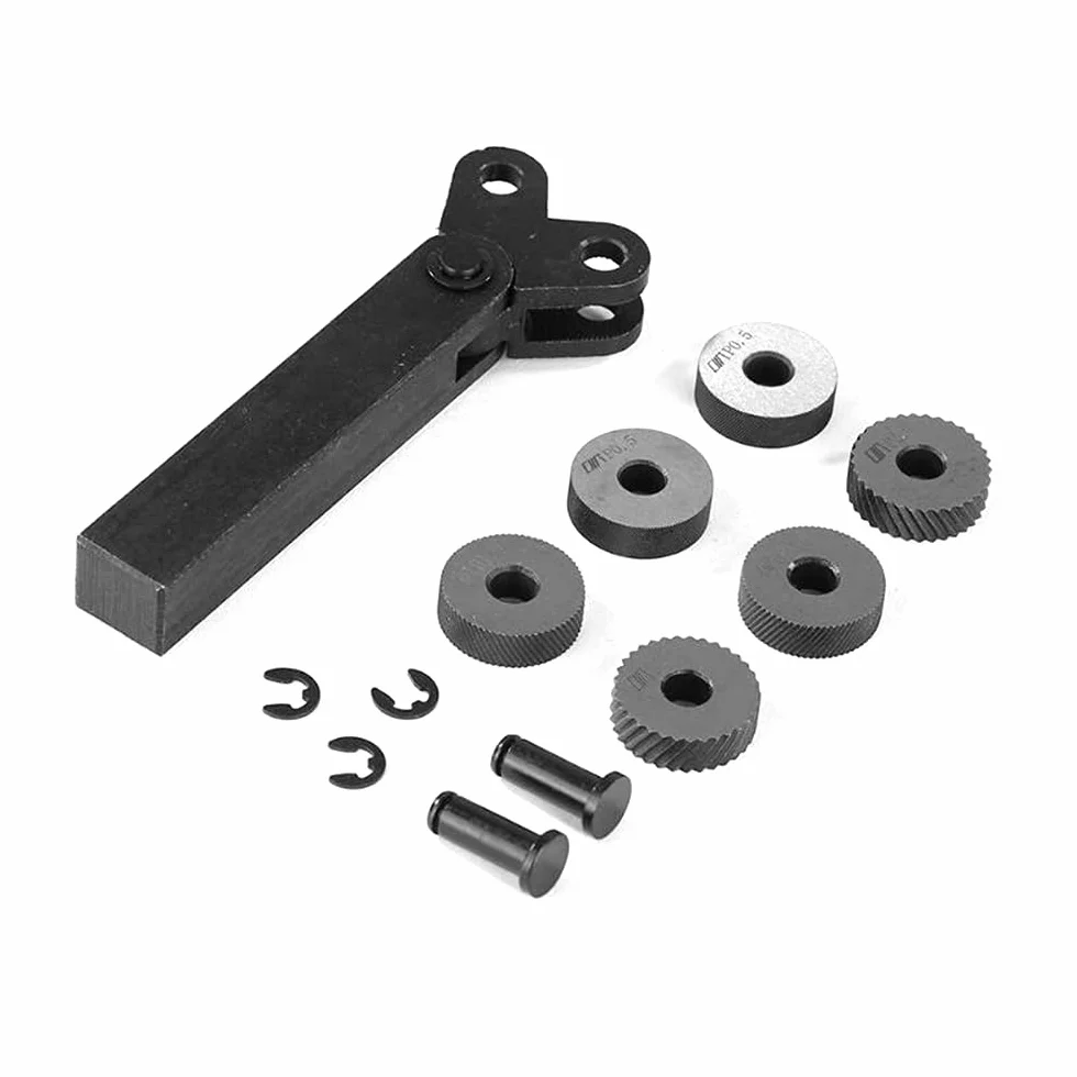 Set di 7 utensili per zigrinatura a doppia ruota in acciaio con ruota da 0,5 mm, 1 mm, 2 mm, passo lineare, kit zigrinatura per tornio