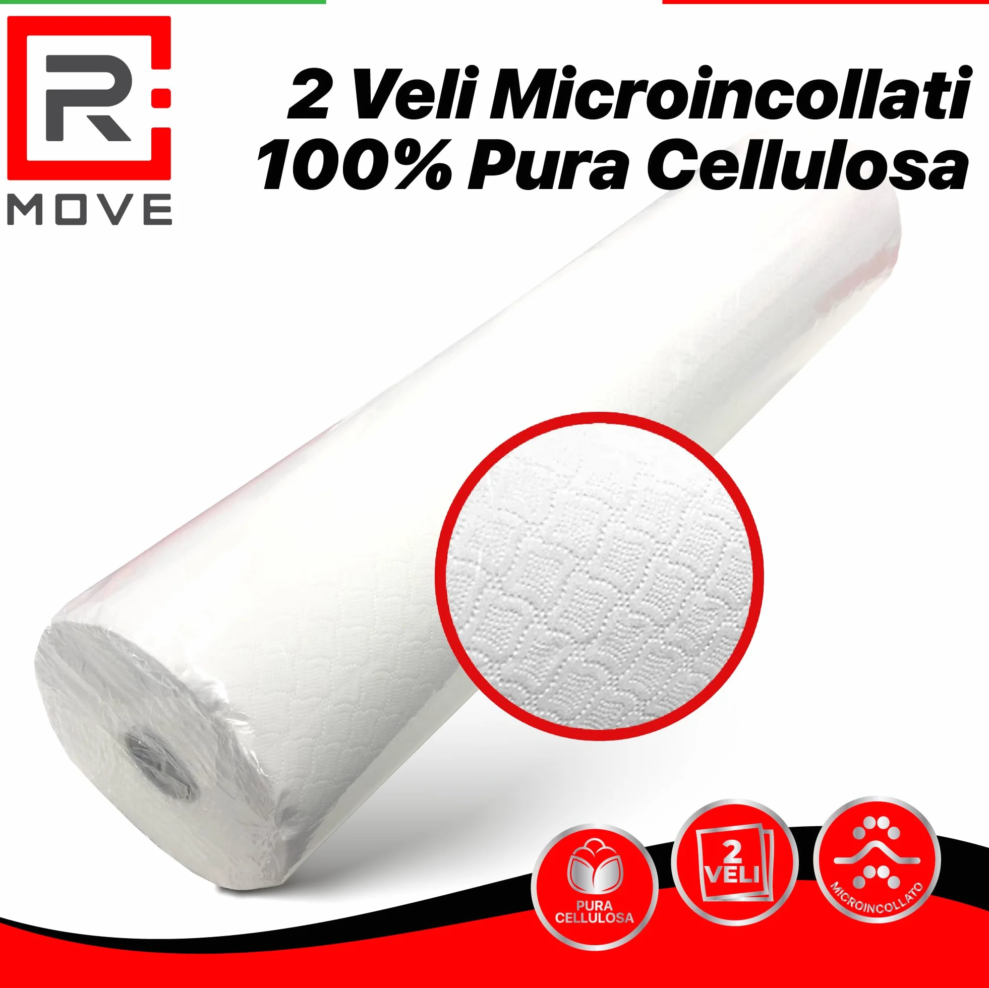 R MOVE 6 Rotoli carta lettino massaggio 60 cm, lenzuolino medico 2 veli pura cellulosa, rotoli per estetista