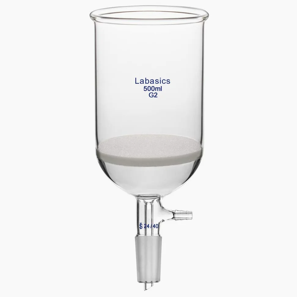 Labasics Vetro Borosilicato Imbuto Filtrante Buchner con Media Fritta (G2), Diametro Interno 95mm, Profondità 120mm, Buchner Filtering Funnel con Giunto 24/40 e Tubazione Dentata Sotto Vuoto (500ml)